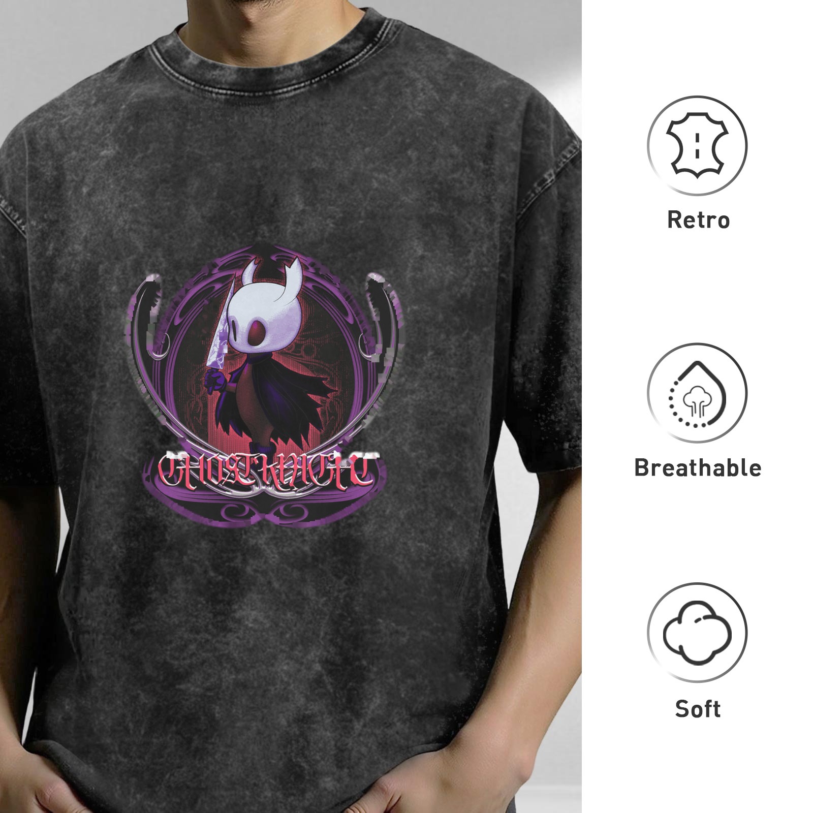 Hollow Knight Ghost Knight Graphic Dark Wash T-Shirt