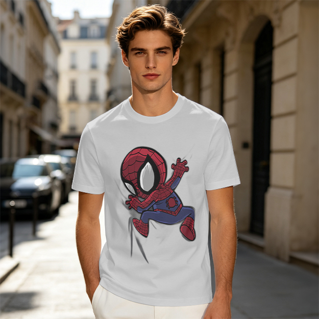 Olive T-shirt with Chibi Spider-Man Graphic Print