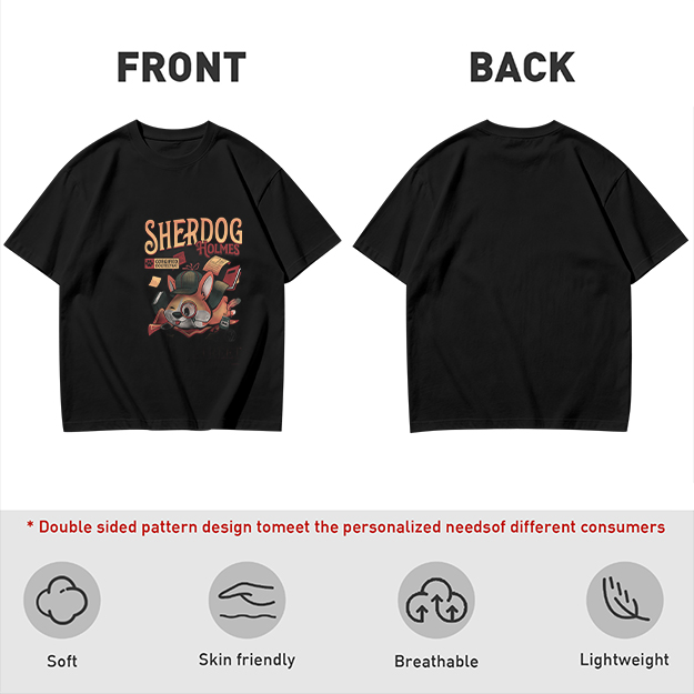 Olive T-Shirt with Sherdog Holmes Detective Dog Graphic Print
