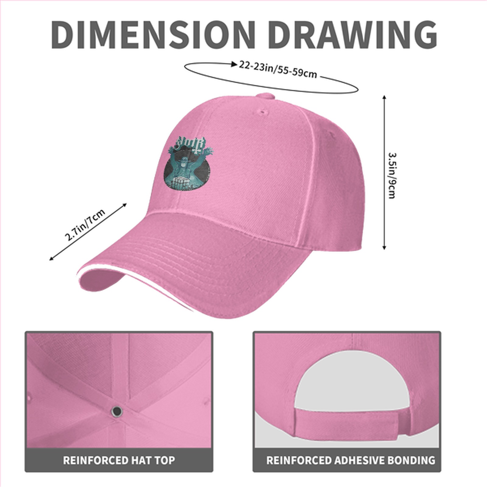 Black Baseball Cap With Gothic Graphic Print Design