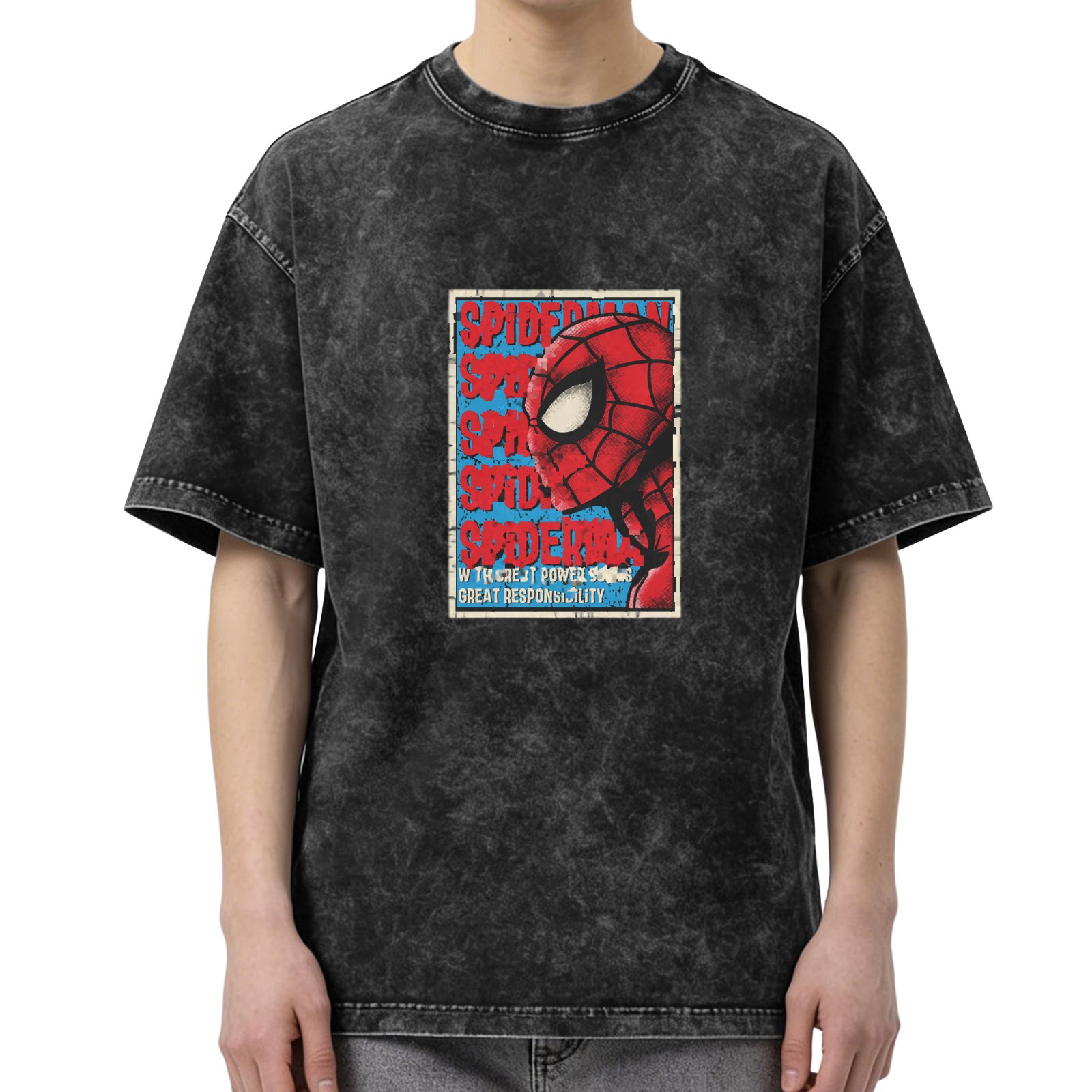 Washed Black Spider-Man Graphic Oversized T-Shirt