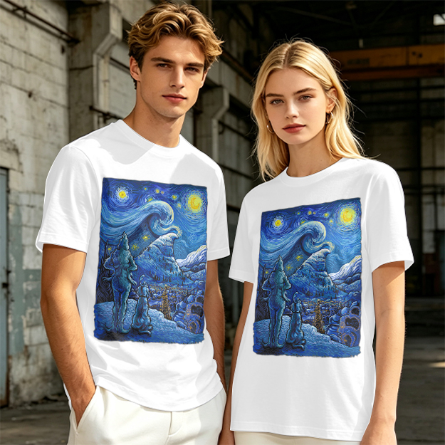 Olive T-Shirt with Starry Night Alien Landscape Art Print