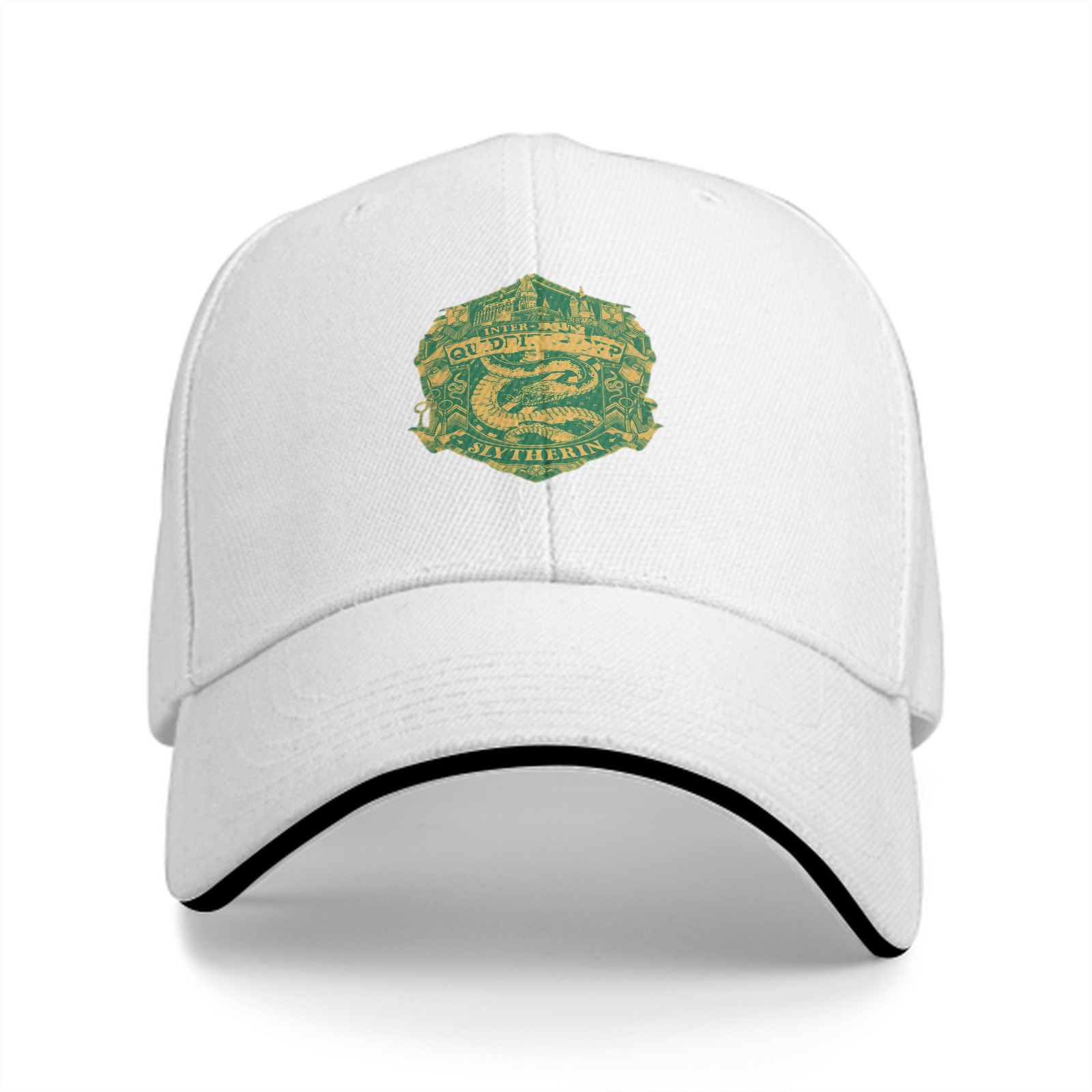Black baseball cap with Slytherin Quidditch crest design