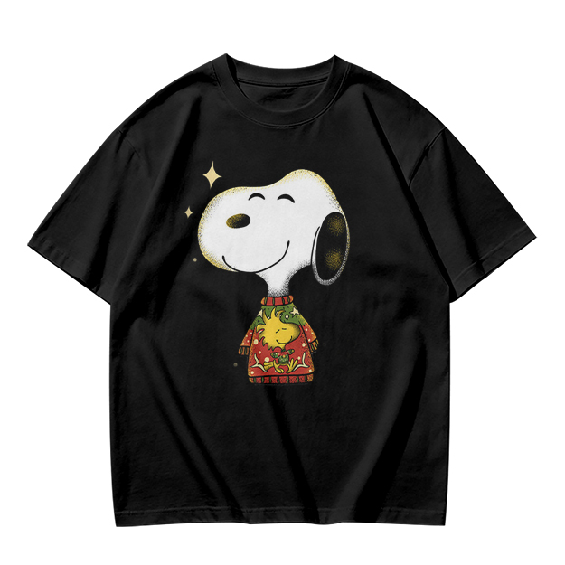 Olive T-shirt with Snoopy in Christmas Sweater Graphic