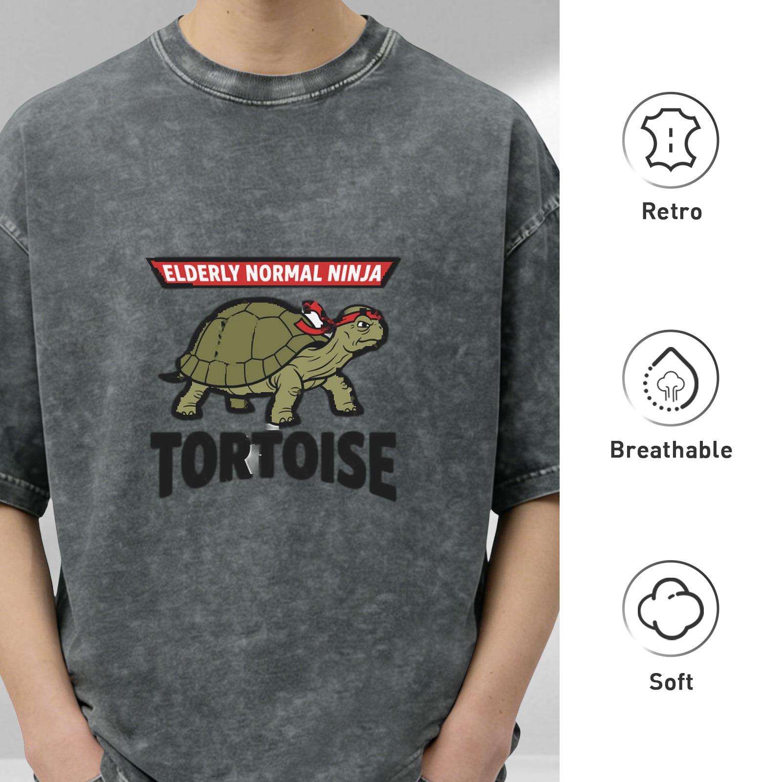 Elderly Normal Ninja Tortoise Graphic Stonewashed T-Shirt