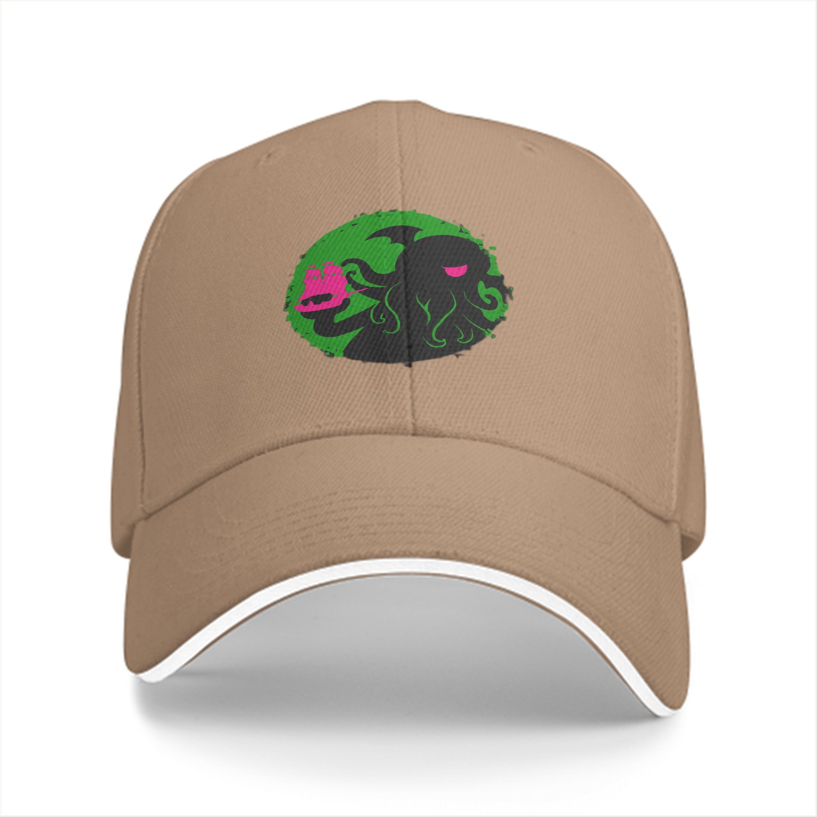 Black Baseball Cap With Cthulhu Attacking Ship Graphic