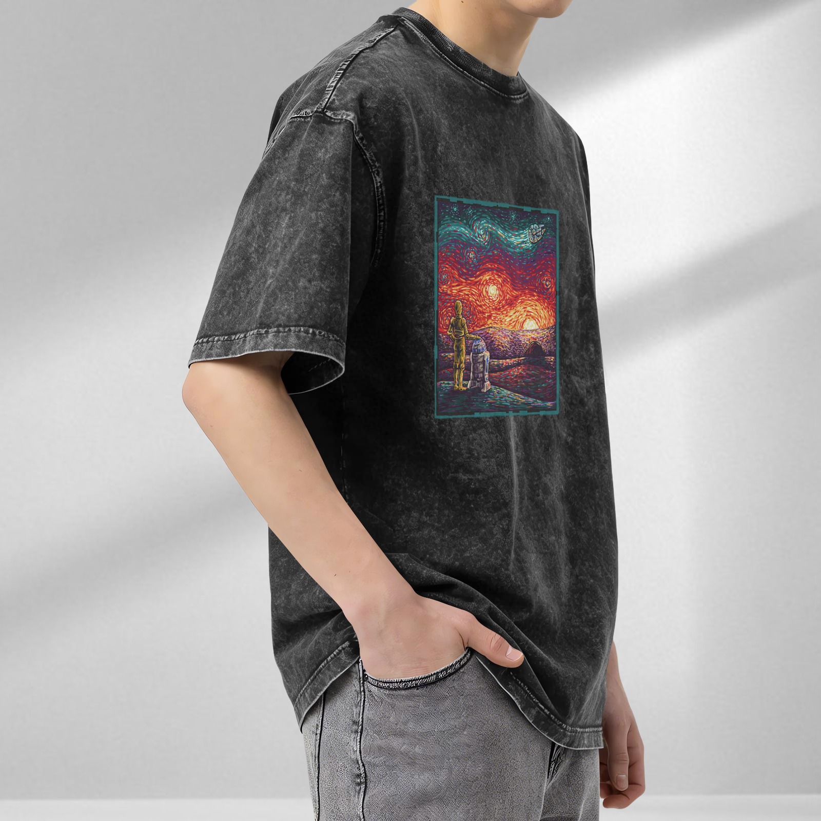 Star Wars Van Gogh Style Droid Graphic Vintage Wash T-Shirt
