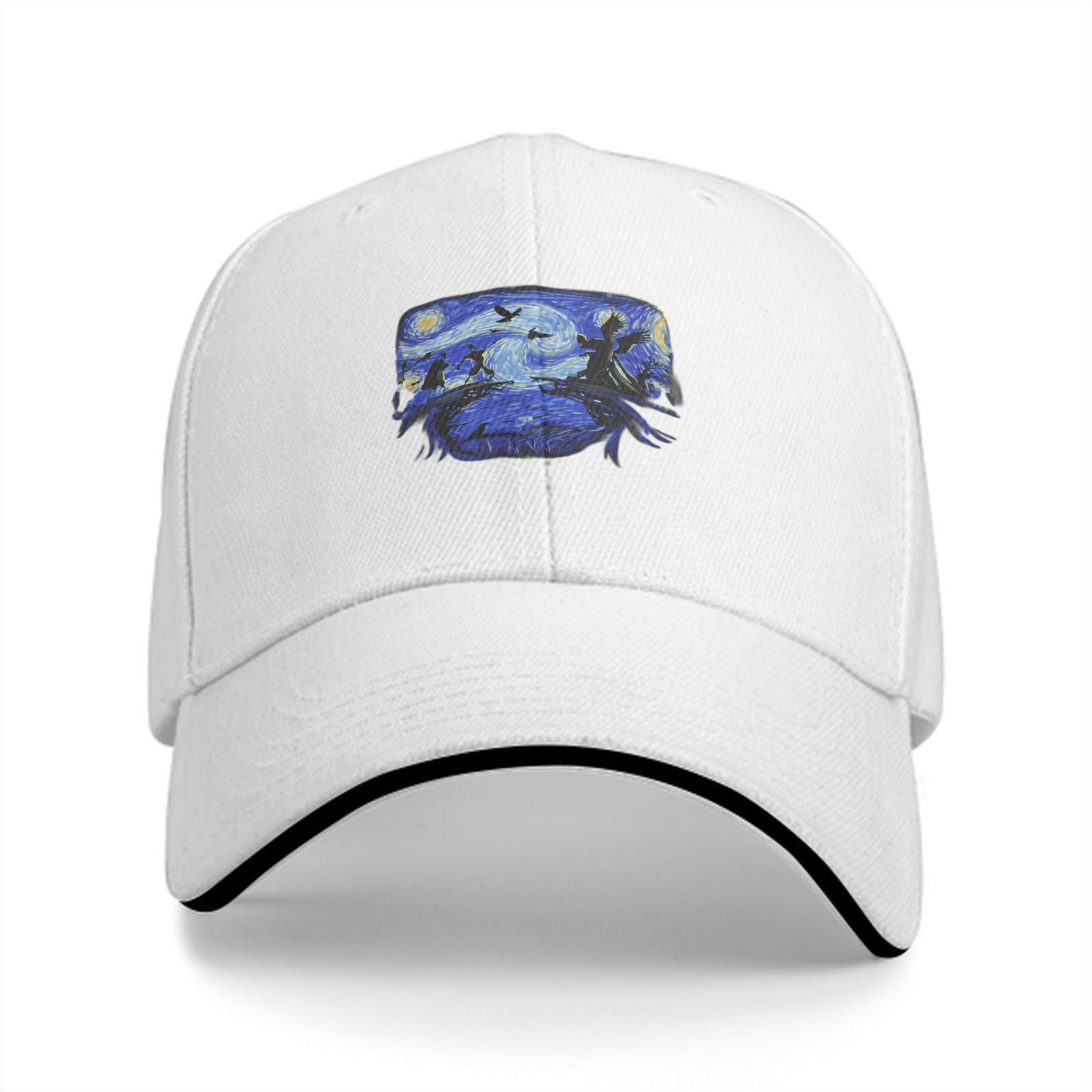Black Baseball Cap With Starry Night Style Art Print