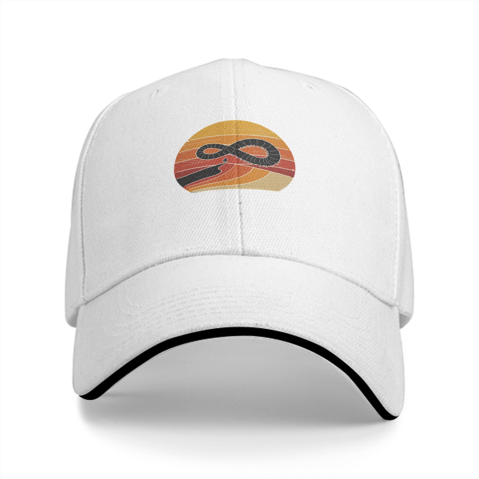 Black Baseball Cap With Retro Sunset Infinity Symbol Graphic