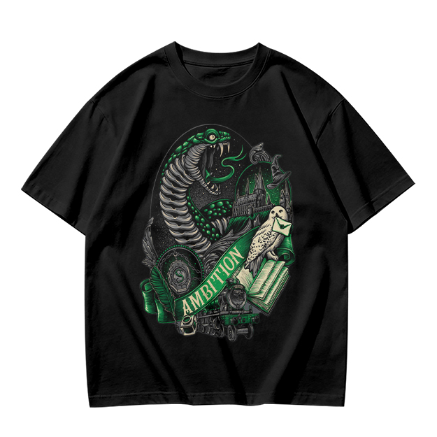 Olive Green T-Shirt With Slytherin Ambition Snake Owl Graphic