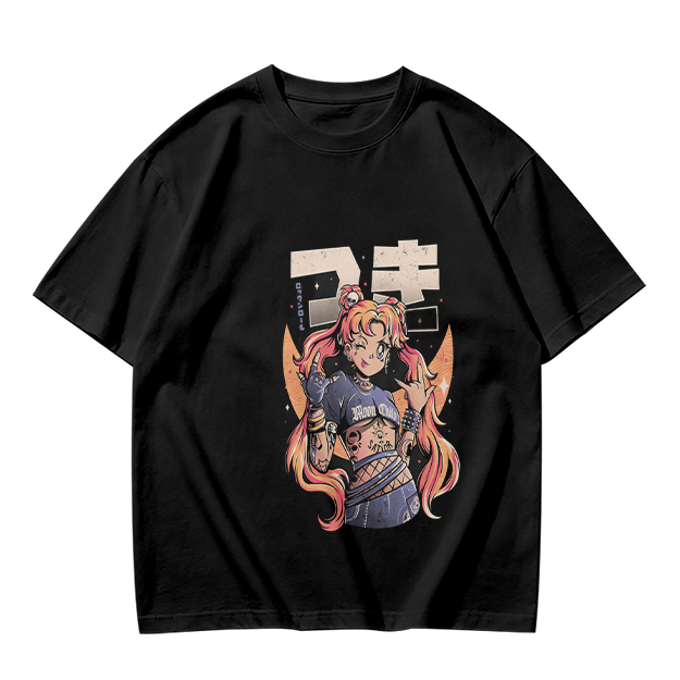 Olive Anime Girl Graphic Short Sleeve T-Shirt