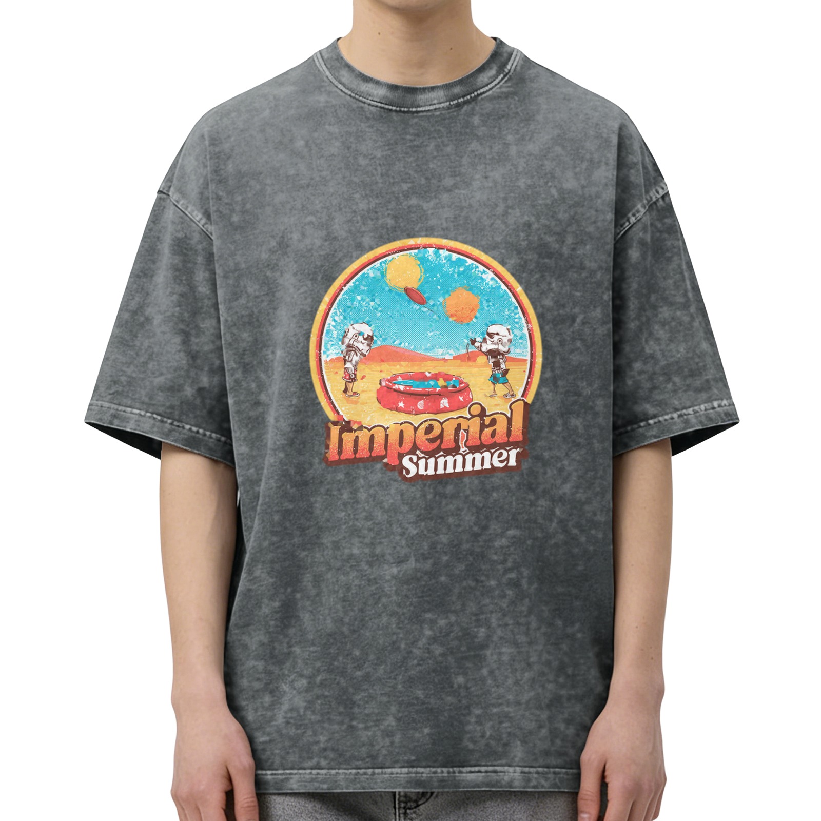 Imperial Summer Graphic Black Wash Oversized T-Shirt