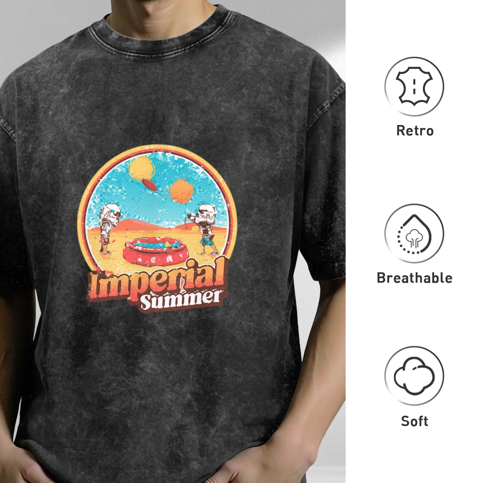 Imperial Summer Graphic Black Wash Oversized T-Shirt