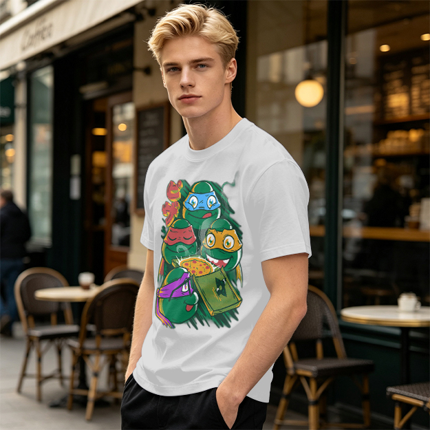 Olive T-Shirt Featuring Teenage Mutant Ninja Turtles With Pizza