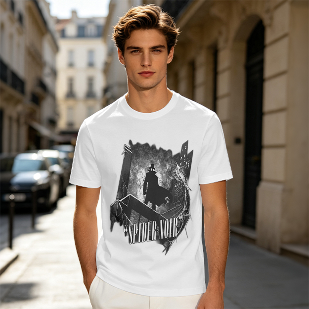 Olive T-Shirt Featuring Spider Noir Silhouette on City Rooftop