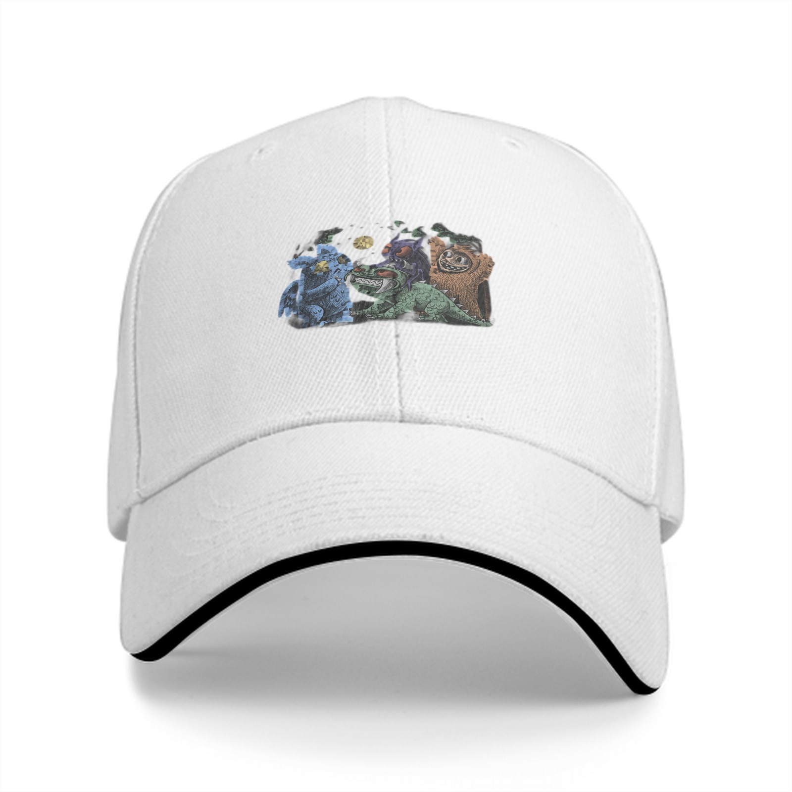 Black Baseball Cap with Fantasy Monster Creature Art Print