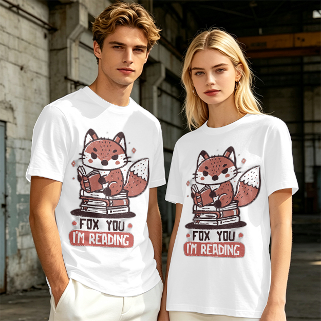 Olive T-Shirt with Cute Fox Reading Book Pun Print