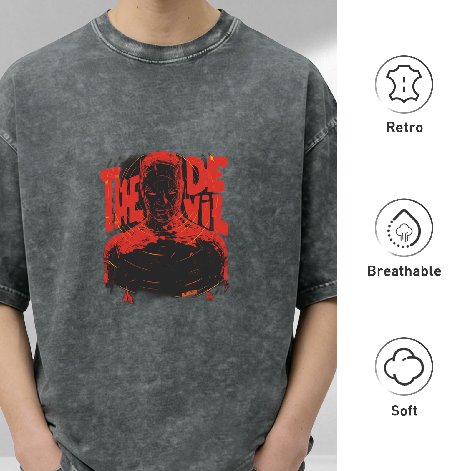 Washed Black T-Shirt With Daredevil The Devil Graphic Print