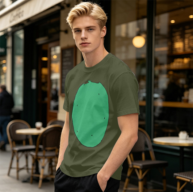 Olive Green T-Shirt With Simple Green Oval Graphic Print