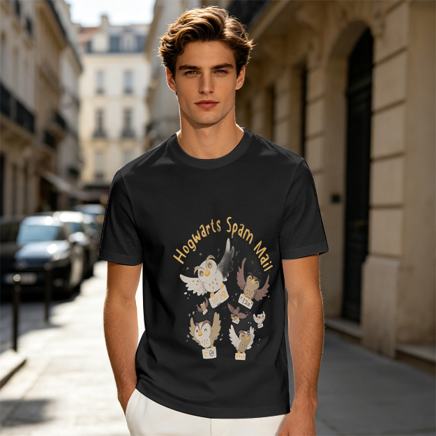 Olive t-shirt with Hogwarts Spam Mail owl graphic print