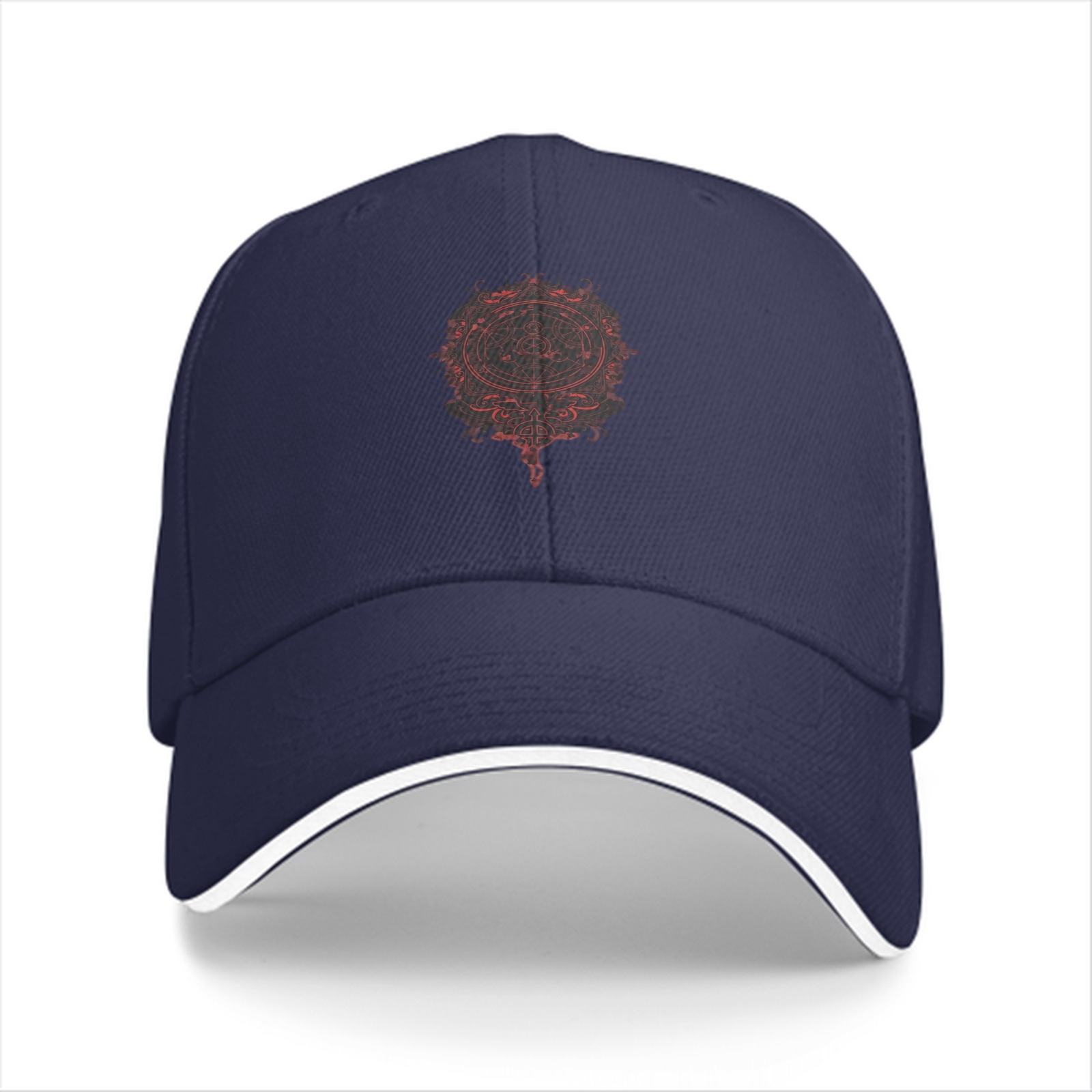 Black Baseball Cap With Red Occult Style Circular Emblem