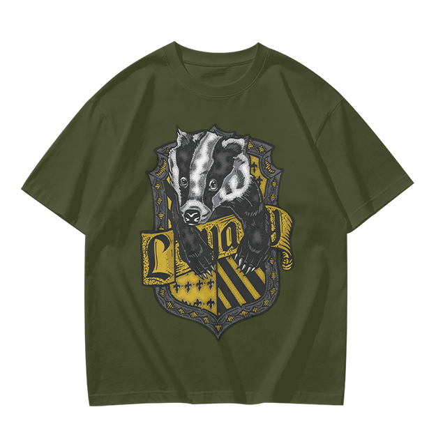 Olive T-Shirt With Hufflepuff Badger Crest Graphic