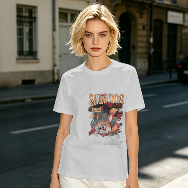 Olive T-Shirt with Sherdog Holmes Detective Dog Graphic Print