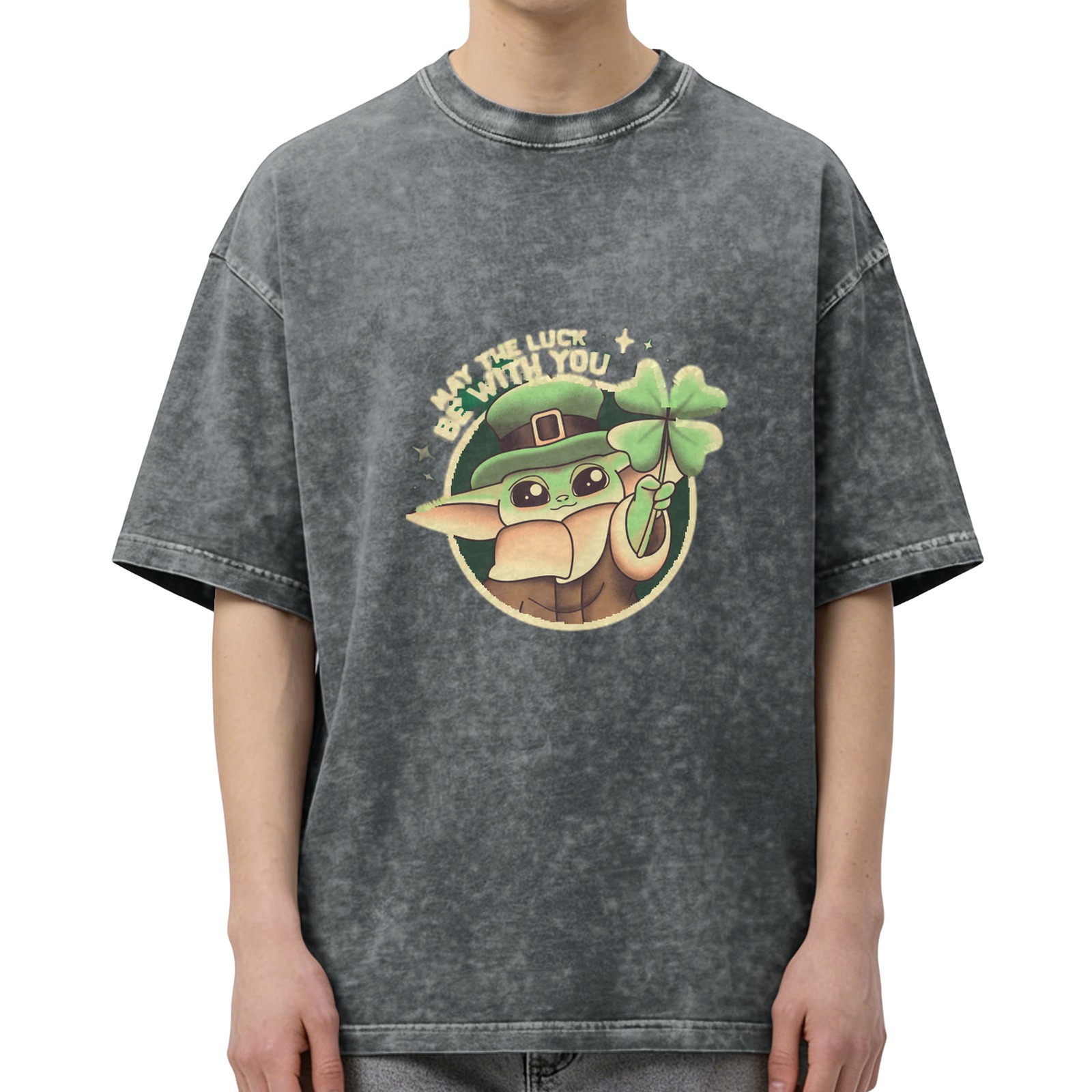 May The Luck Be With You Baby Alien Leprechaun Stonewashed T-Shirt