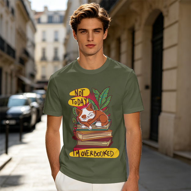 Not Today I'm Overbooked Cat Sleeping On Books T-Shirt Design