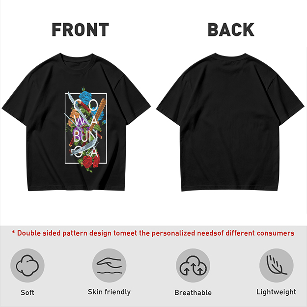 Olive Graphic T-Shirt with Cowabunga Floral Weapon Art