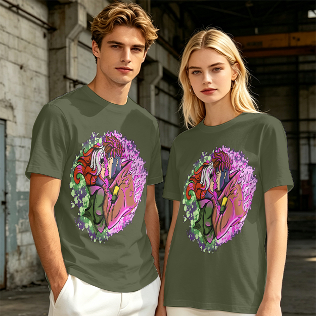 Olive T-Shirt with Gambit and Rogue Superhero Art Print