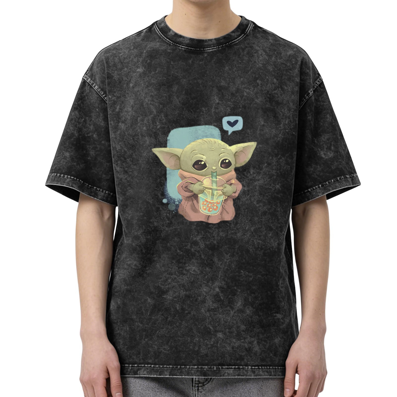 Baby Yoda Drinking Boba Tea Vintage Wash T-shirt