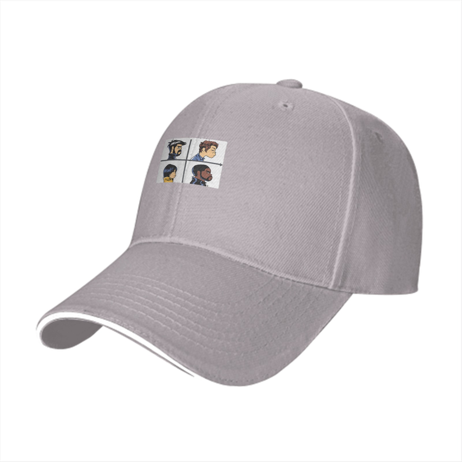 Black Baseball Cap With Four Character Profile Print Design
