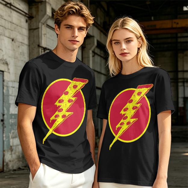 Olive T-Shirt With Pizza Lightning Bolt Graphic