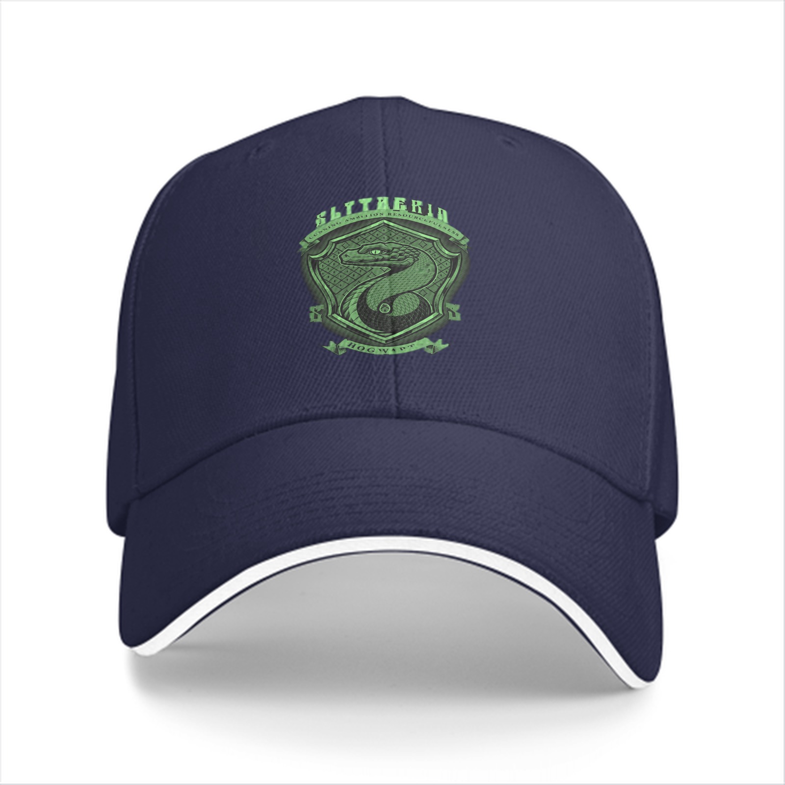 Black Baseball Cap With Slytherin House Crest Print