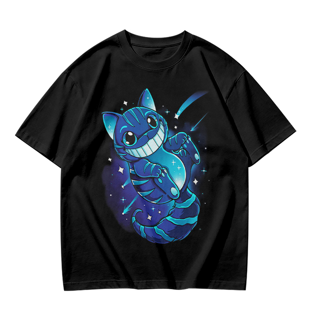 Olive T-shirt with Galaxy Cheshire Cat Graphic Print