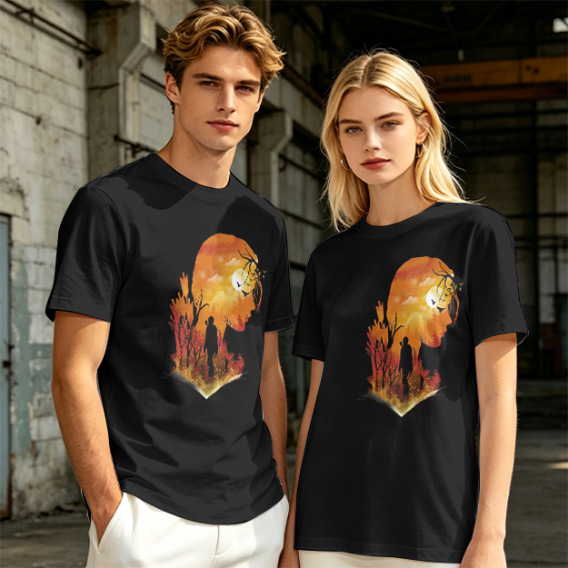 Olive T-Shirt with Sunset Lion Silhouette Graphic Print