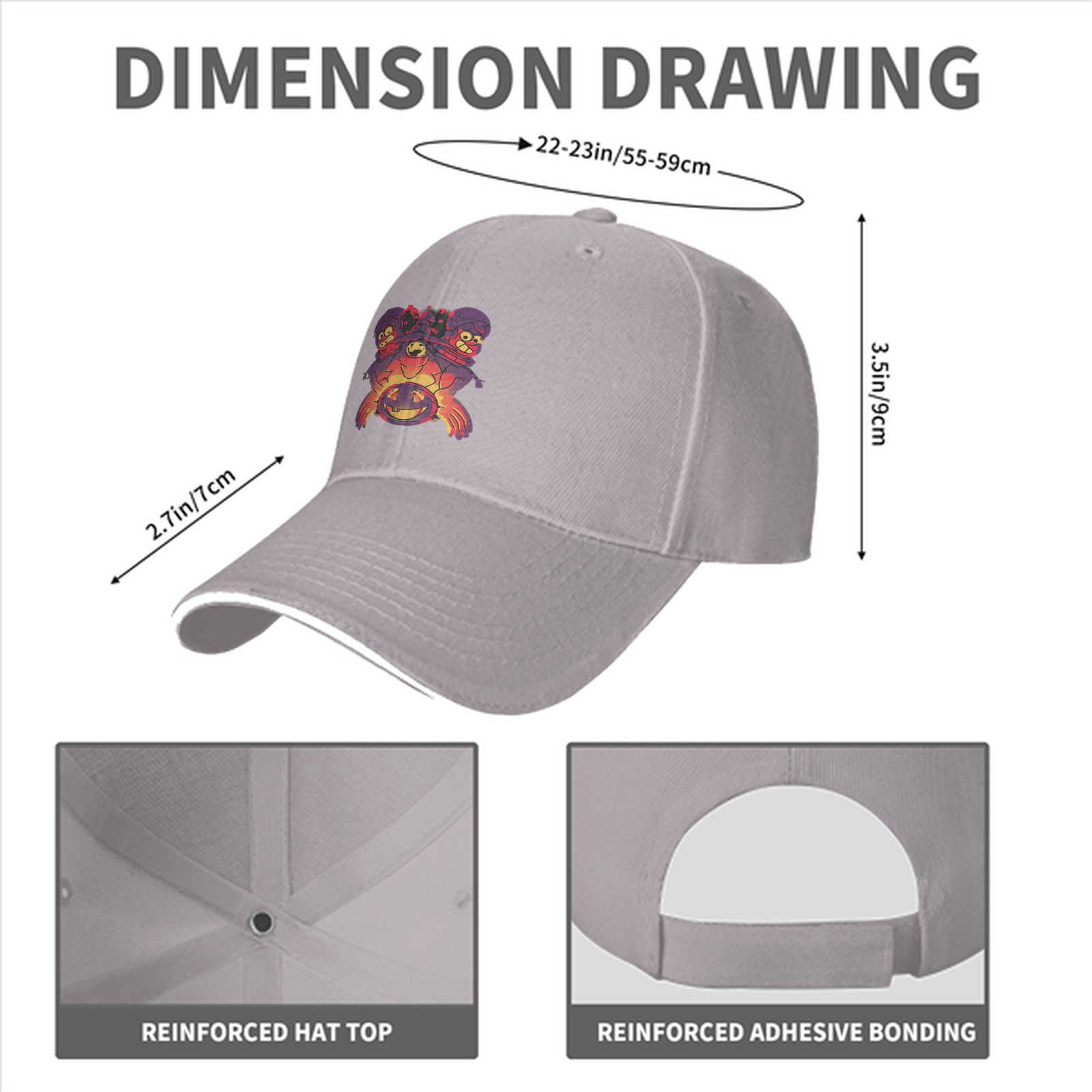 Black Baseball Cap With Halloween Witch And Ghosts Graphic