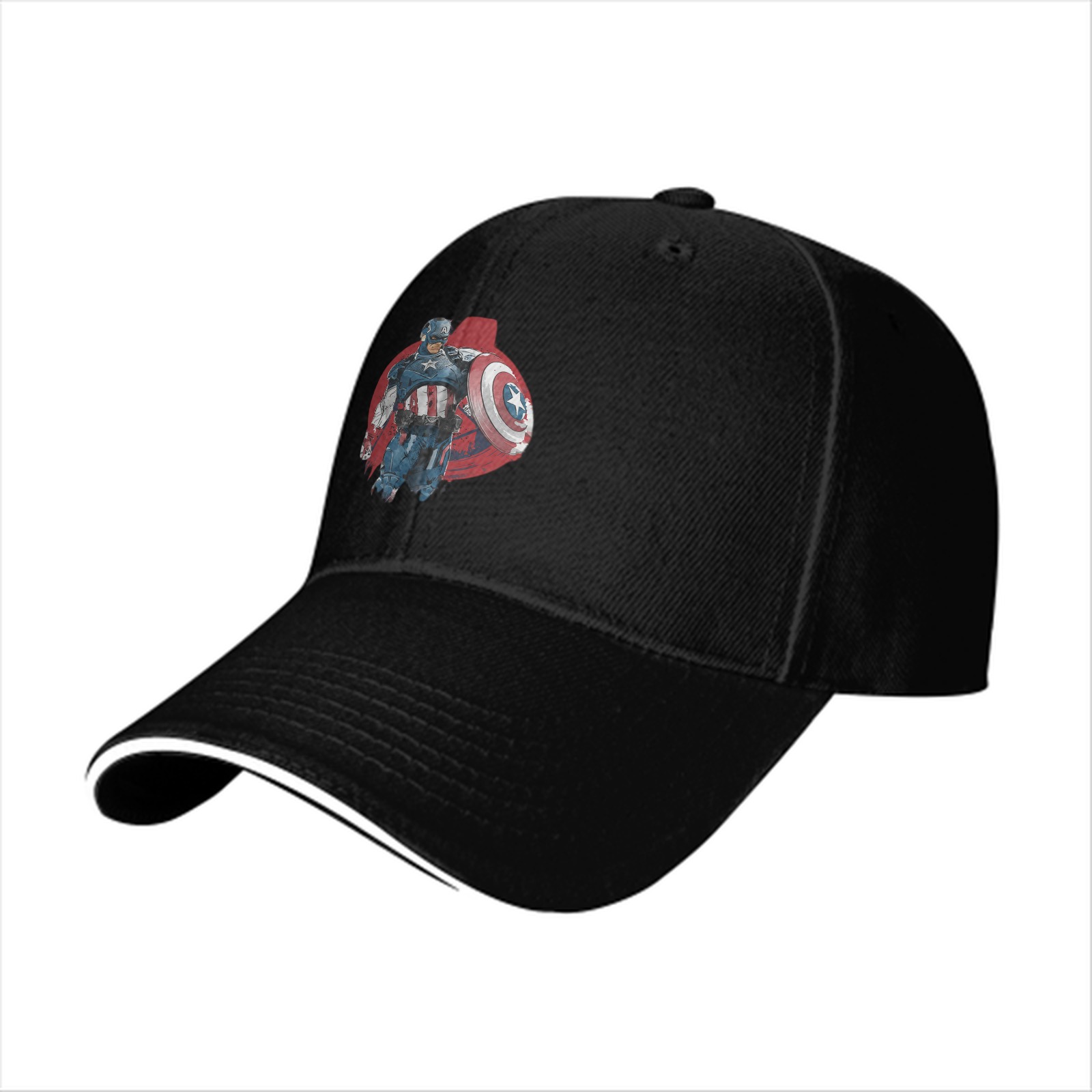 Black Baseball Cap With Captain America Graphic Print