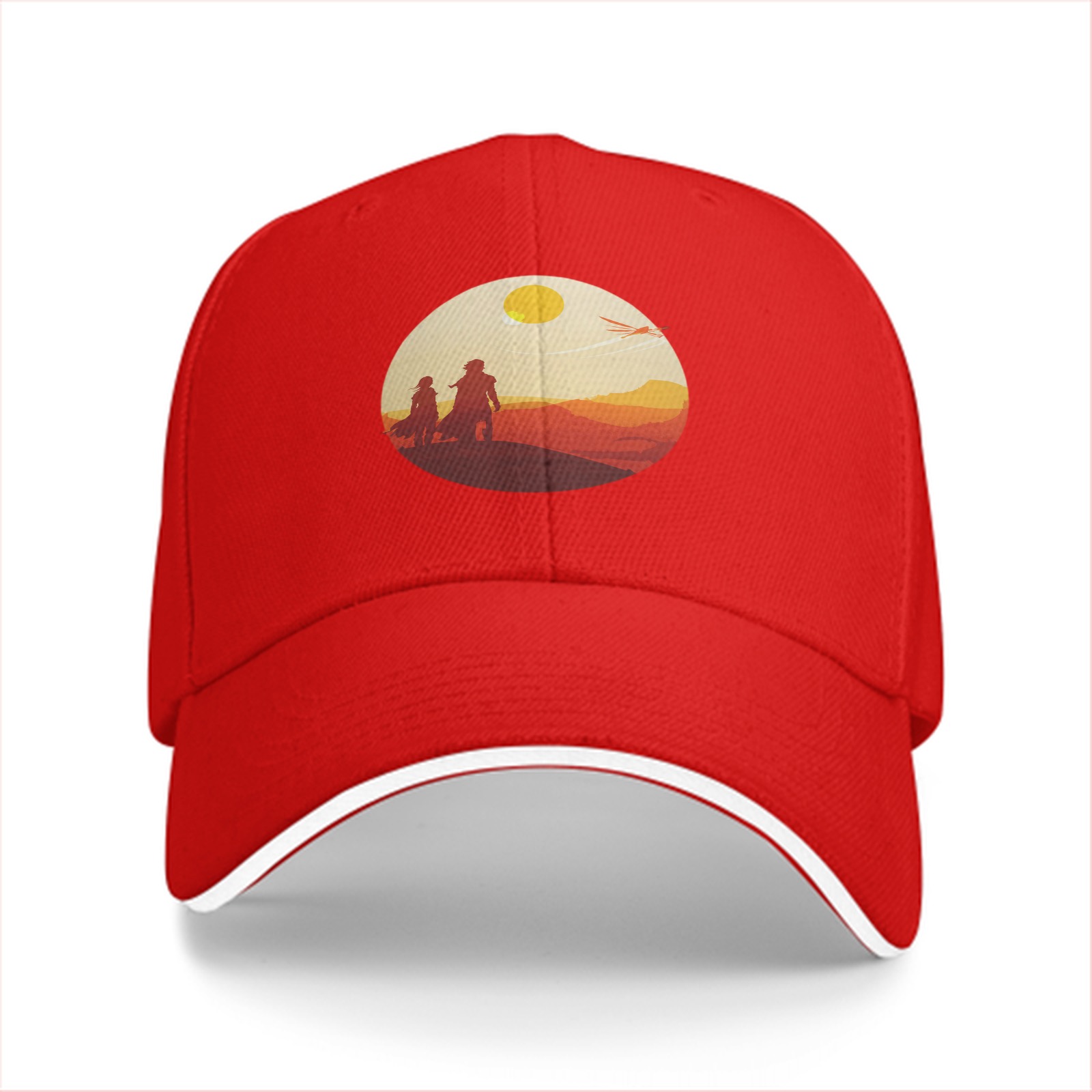 Black baseball cap with desert sunset silhouette print