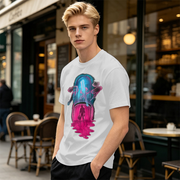 Olive T-Shirt With Neon Capsule Anime Inspired Graphic Print