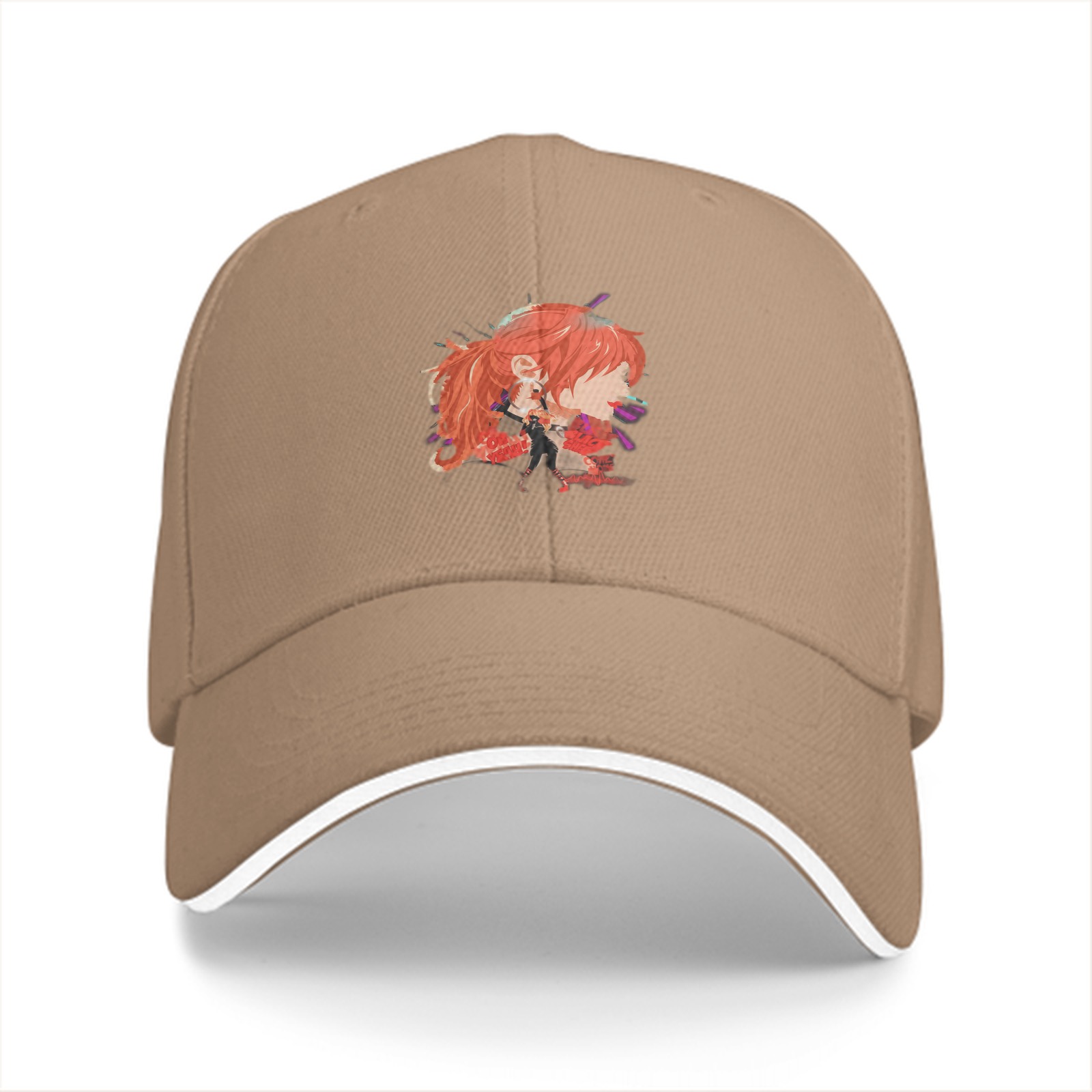 Black Baseball Cap with Anime Red-Haired Character Print