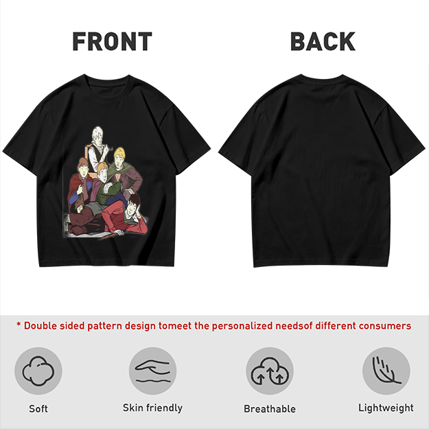 Olive T-shirt with Group of Fantasy Characters Graphic Print
