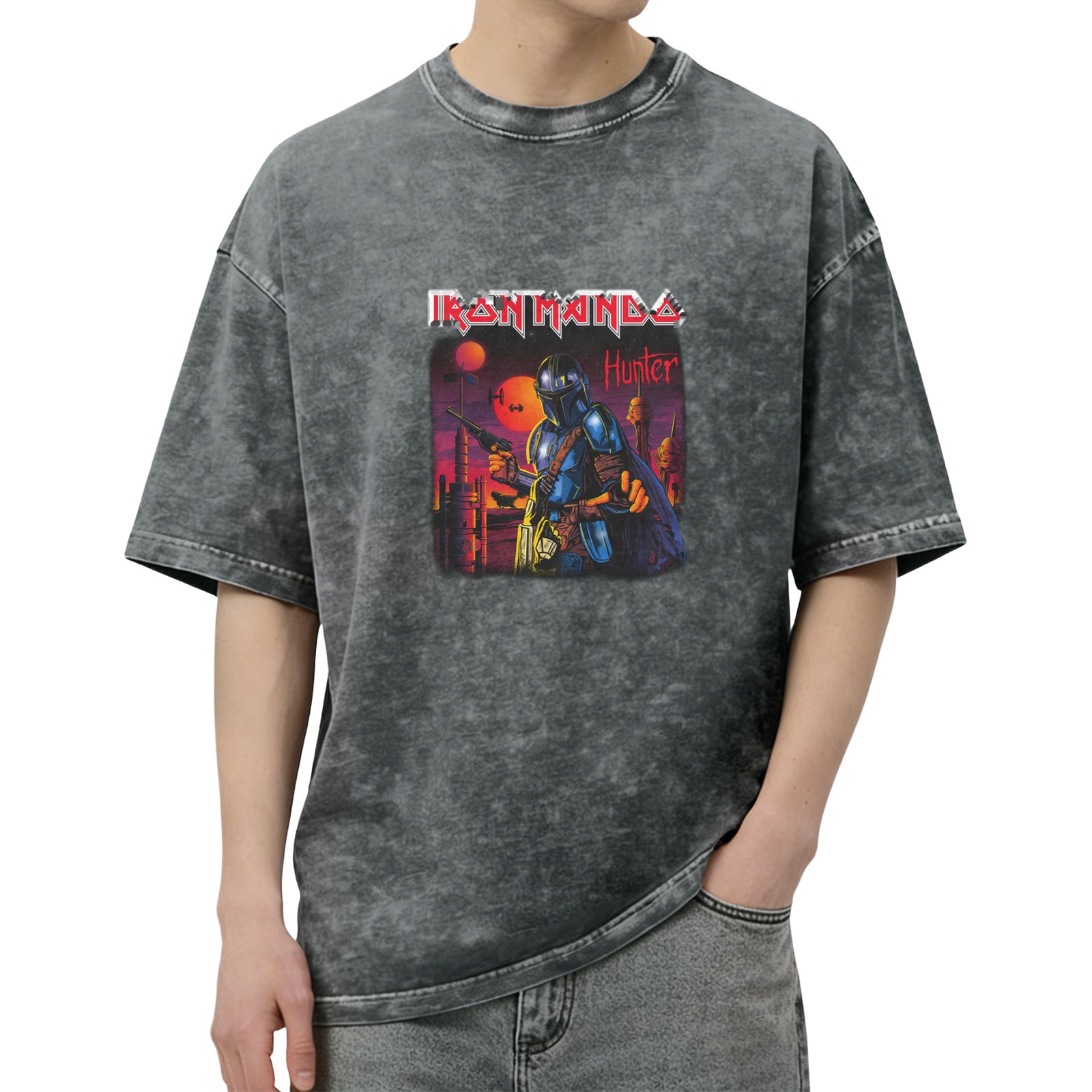Iron Mando Hunter Graphic Stonewashed Black T-Shirt
