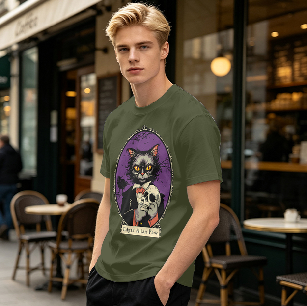 Edgar Allan Paw Cat Skull Raven Graphic Tee