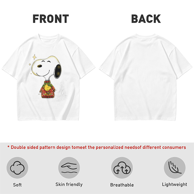 Olive T-shirt with Snoopy in Christmas Sweater Graphic