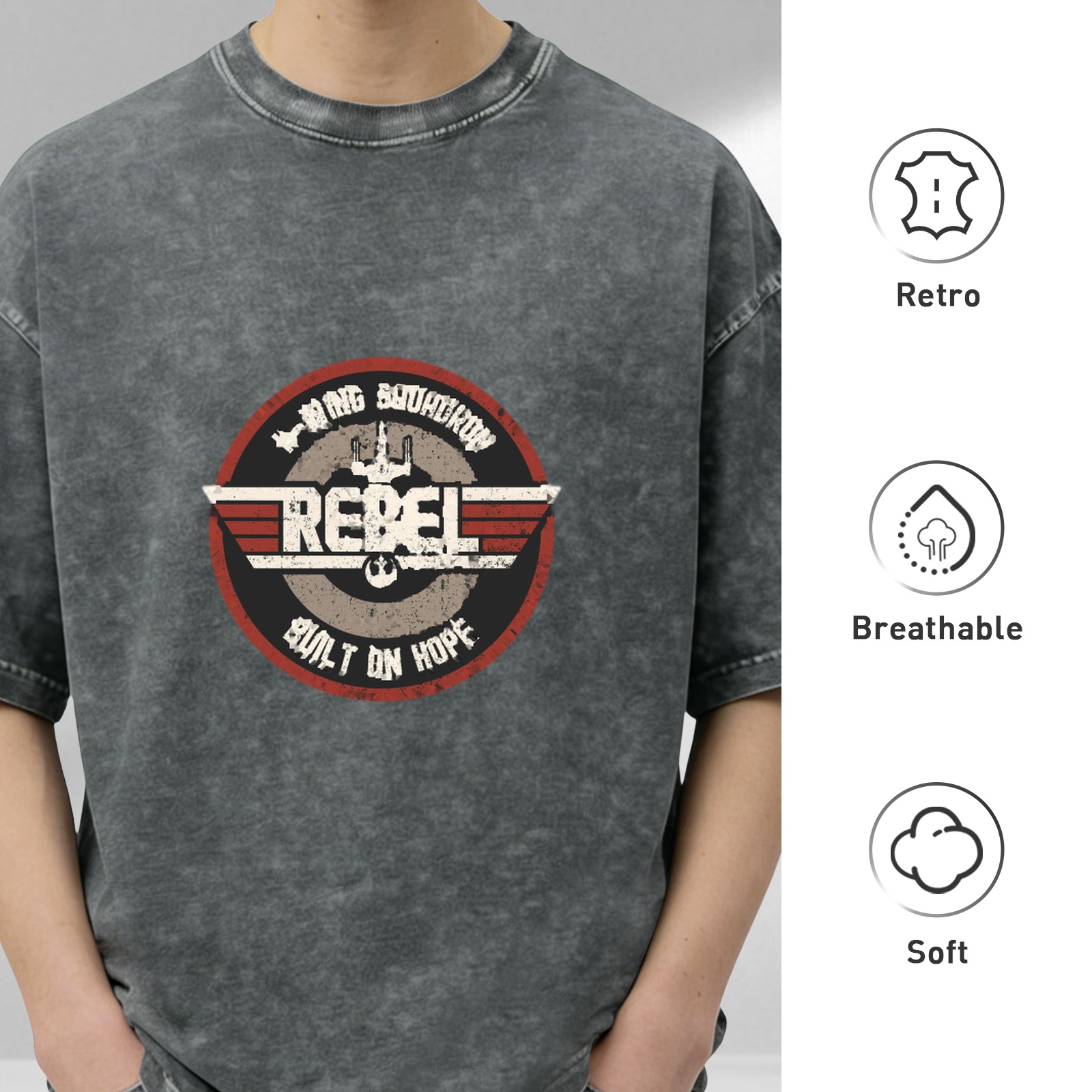 Wing Squadron Rebel Built On Hope Acid Wash T-Shirt