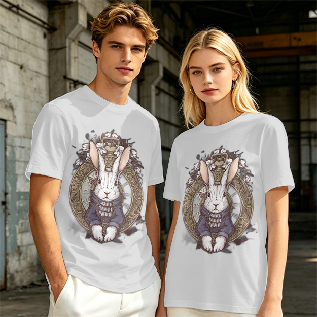 Olive T-Shirt With Steampunk White Rabbit Pocket Watch Art