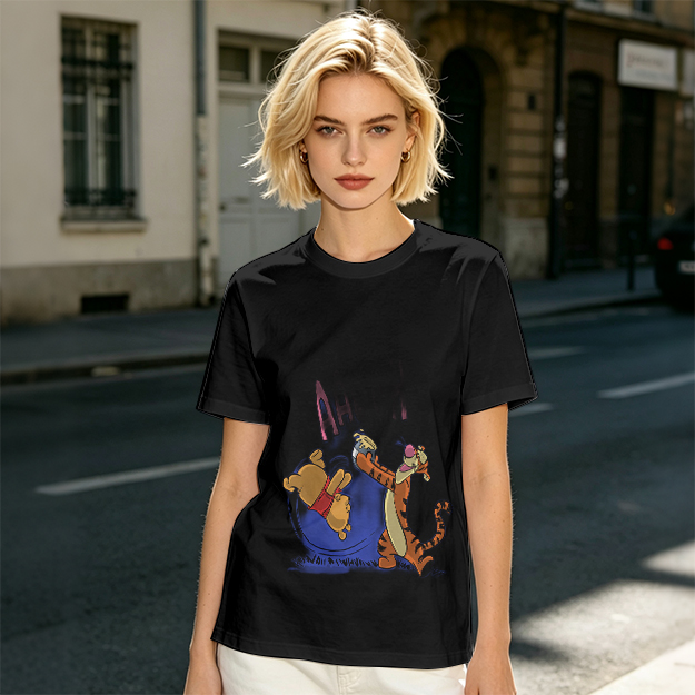 Olive T-Shirt Featuring Winnie the Pooh and Tigger Playing
