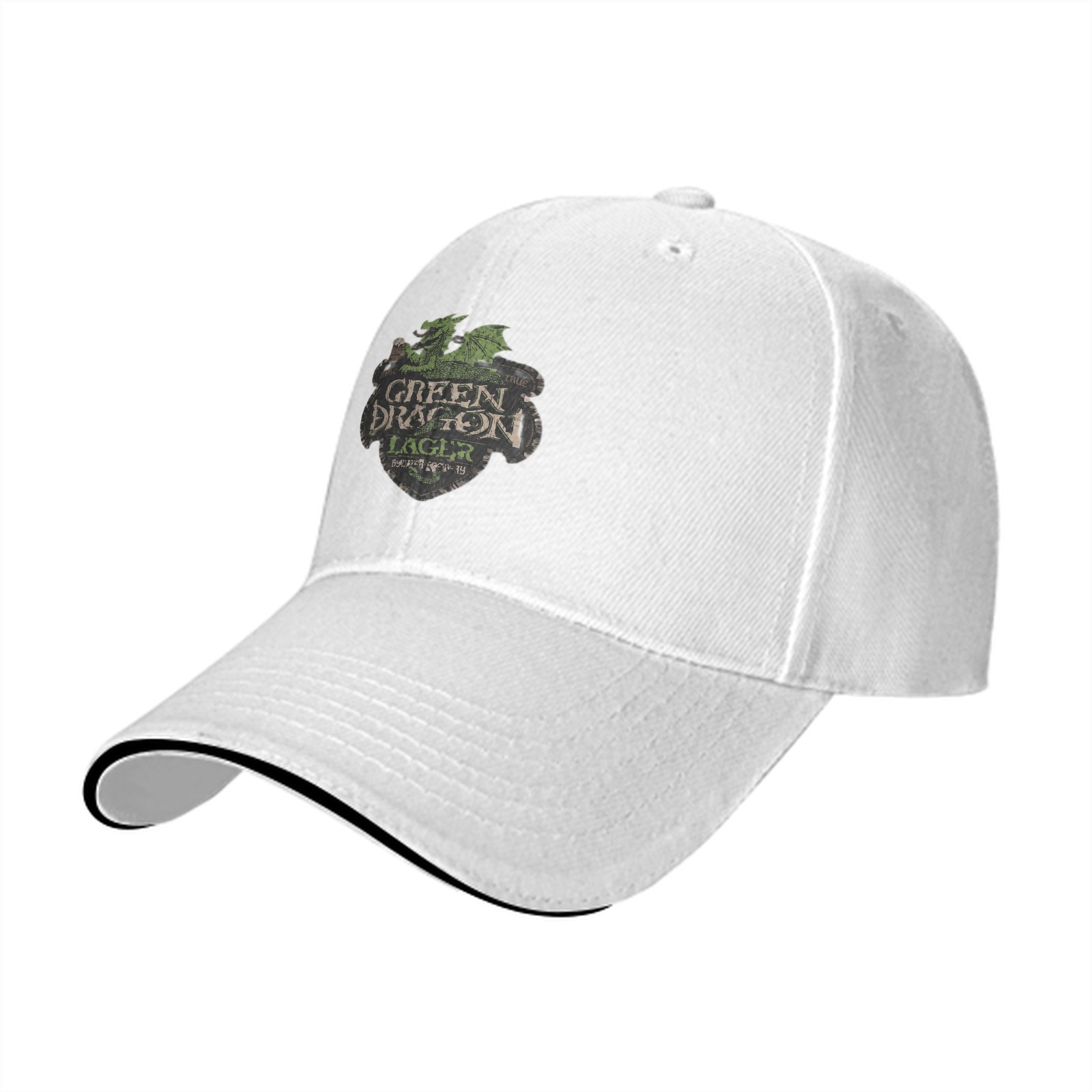 Black baseball cap with Green Dragon Lager graphic print